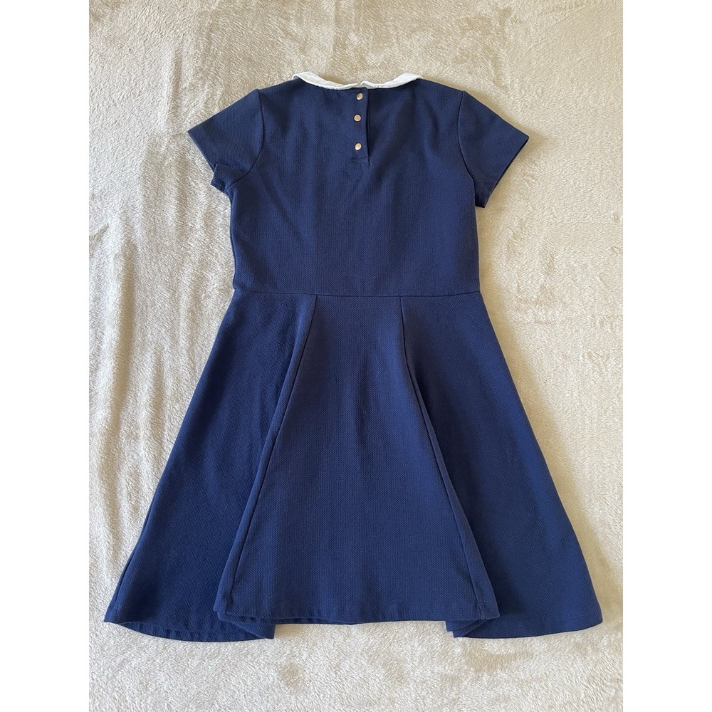 Cyrillus Paris Girls Navy Fit & Flare Dress Size 12 Peter Pan Collar Preppy - Picture 2 of 13